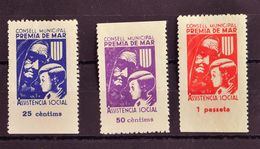 *. 1937. Serie Completa, Tres Valores. PREMIA DE MAR (BARCELONA). ASSISTENCIA SOCIAL. MAGNIFICA Y RARA. (Fesofi 3/5 Y Al - Autres & Non Classés