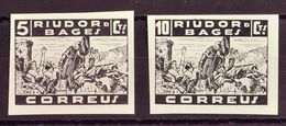 (*). 1937. 5 Cts Negro Y 10 Cts Negro. RIUDOR DE BAGES (BARCELONA). ENSAYOS DE PLANCHA, Sobre Papel Blanco. MAGNIFICOS Y - Otros & Sin Clasificación