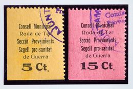 º. 1937. 5 Cts Negro Sobre Amarillo Y 15 Cts Negro Sobre Rosa. RODA DE TER (BARCELONA). CONSELL MUNICIPAL. MAGNIFICOS. ( - Otros & Sin Clasificación