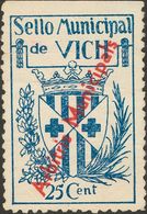 (*). 1937. 25 Cts Azul. VICH (BARCELONA). ARBITRIO MUNICIPAL. MAGNIFICO Y RARO. - Altri & Non Classificati