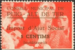 (*). 1937. 5 Cts Negro Y Rojo. PUIG-ALT DE TER (GERONA). AJUT SOCIAL. MAGNIFICO. (Allepuz 1) - Autres & Non Classés
