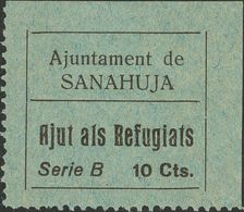 (*). 1937. 10 Cts Negro Sobre Azul. SANAHUJA (LERIDA). AJUT ALS REFUGIATS. MAGNIFICO Y MUY RARO. (Fesofi 1 Y Allepuz 1) - Other & Unclassified