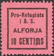 *. 1937. 10 Cts Negro Sobre Rosa. ALFORJA (TARRAGONA). PRO REFUGIATS. MAGNIFICO Y MUY RARO. (Fesofi 3 Y Allepuz 3) - Otros & Sin Clasificación