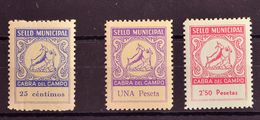 *. (1937ca). 25 Cts Azul, 1 Pts Violeta Y 2'50 Pts Rosa. CABRA DEL CAMPO (TARRAGONA). MAGNIFICOS Y RAROS, NO RESEÑADOS. - Sonstige & Ohne Zuordnung