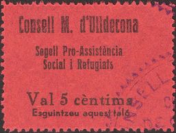 º. 1937. 5 Cts Negro Sobre Rojo. ULLDECONA (TARRAGONA). MAGNIFICO Y RARO. (Fesofi 1 Y Allepuz 1) - Other & Unclassified