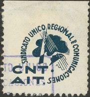 º. 1937. Sin Valor, Azul Oscuro. C.N.T.-A.I.T. SINDICATO UNICO REGIONAL DE COMUNICACIONES. MAGNIFICO Y RARO. (Guillamón  - Altri & Non Classificati