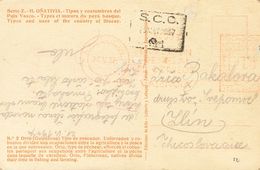 Sobre . 1937. Tarjeta Postal Ilustrada (Oñativia, Serie Z) Con Franqueo Mecánico De 60 Cts Circulada De VALENCIA A ZLIN  - Sonstige & Ohne Zuordnung