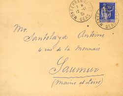 Sobre . 1939. 90 Cts Azul De Francia Con Sobrecarga "F". MONFERRAN-SAVES A SAUMUR, Remitida Por Un Español Internado En  - Andere & Zonder Classificatie