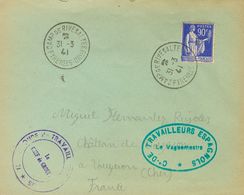 Sobre . 1941. 90 Cts Azul De Francia Con Sobrecarga "F". RIVESALTES A VOUZERON, Remitida Por Un Español Desde El Campo D - Other & Unclassified