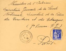 Sobre . 1939. 90 Cts Azul De Francia Con Sobrecarga "F". SAINT LAURENT DE LA SALANQUE A PARIS, Remitida Por Un Refugiado - Autres & Non Classés