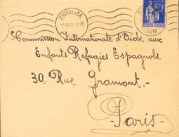 Sobre . 1940. 90 Cts Azul De Francia Con Sobrecarga "F". BOURG EN BRESSE A PARIS, Remitida Por Un Español Del 145º Batal - Other & Unclassified