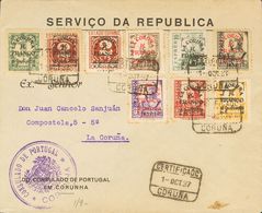 Sobre 1/9. 1937. Serie Completa. Certificado Interior De LA CORUÑA. BONITA. - Sonstige & Ohne Zuordnung