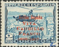 **15hcc. 1937. 2 Pts Azul (manchita De Tinta En Esquina Inferior Derecha). Variedad CAMBIO DE COLOR DE LA SOBRECARGA, En - Otros & Sin Clasificación