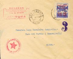 Sobre 12. 1937. 0'05 Cts Sobre 5 Cts Azul. Carta Filatélica De CAMPOMANES (ASTURIAS) A GIJON. En El Frente Marca COMITE  - Otros & Sin Clasificación