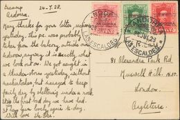 Sobre 2, 3, 6. 1923. 5 Cts Rojo Carmín, 10 Cts Verde Y 25 Cts Rojo. Tarjeta Postal De ENCAMP A LONDRES (INGLATERRA). MAG - Otros & Sin Clasificación