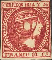 (*)2. 1854. 10 Cuartos Carmín Intenso (pequeño Corte En El Márgen Superior). MAGNIFICO. Edifil 2019: 840 Euros - Andere & Zonder Classificatie