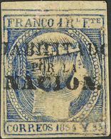 *20B. 1869. 1 Real Azul Pizarra, Borde De Hoja (leve Reparación). HABILITADO POR LA NACION. BONITO Y MUY RARO. Cert. ROI - Otros & Sin Clasificación