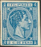 *35s. 1876. 2 Ctvos Azul. SIN DENTAR. MAGNIFICO Y RARO. Edifil 2019: 390 Euros - Otros & Sin Clasificación