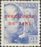 *11t. 1941. 70 Cts Azul. Variedad "CON PIE DE IMPRENTA". MAGNIFICO Y RARO, SE TRATA DEL EJEMPLAR FOTOGRAFIADO EN EL CATA - Otros & Sin Clasificación