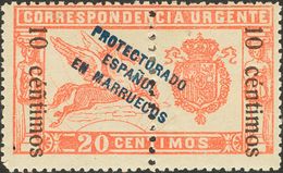*66hed. 1920. 10 Cts Sobre 20 Cts Rojo. Variedad "Ñ" EN LUGAR DE "N" EN CENTIMOS. MAGNIFICA Y RARA. Edifil 2013: 255 Eur - Other & Unclassified