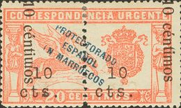 *67hea. 1920. 10 Cts+10 Cts Sobre 20 Cts Rojo. Variedad "W" EN LUGAR DE "M" EN CENTIMOS. MAGNIFICO Y RARISIMO. Edifil 20 - Altri & Non Classificati