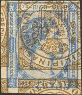 (*)21P. 1879. 25 Cts Azul Sobre 10 Cts Castaño, Sello De FILIPINAS. MACULATURA. MAGNIFICA Y RARA. - Andere & Zonder Classificatie