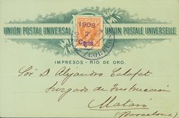 Sobre 34. 1908. 2 Cts Sobre 2 Pts Sepia. Tarjeta Postal De La Sociedad Filatélica Catalana De RIO DE ORO A MATARO. Matas - Other & Unclassified