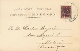 Sobre 37. 1908. 10 Cts Sobre 50 Cts Castaño Violeta. Tarjeta Postal Filatélica De VILLA CISNEROS A MADRID. MAGNIFICA. - Autres & Non Classés