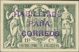 *40Dhpc. 1908. 5 Cts Sobre 50 Cts Verde. Variedad SIN RIO DE ORO NI 5 CENS. MAGNIFICO Y MUY RARO. Cert. EXFIMA. Edifil 2 - Andere & Zonder Classificatie