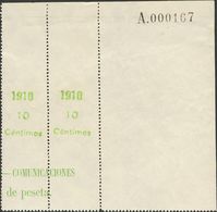 **55MP(2). 1910. 10 Cts Verde Sobre Borde De Hoja, Pareja, Esquina De Pliego Con Número. MAGNIFICA. Edifil 2013: +110 Eu - Other & Unclassified
