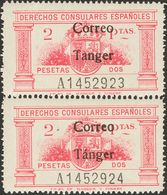 **144, 144he. 1938. 2 Pts Rosa, En Pareja Con Un Sello Con La Variedad TANGER SIN ACENTO. MAGNIFICO. Edifil 2013: +38 Eu - Autres & Non Classés