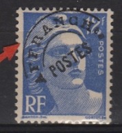 Variété Du N° 812 12f Gandon Outremer Lettres AFFRANC De La Surcharge  Partiellement Effacées - Oblitérés