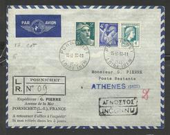 Poste Aérienne Lettre Air France Ref. 3 Pornichet  Athènes - 1927-1959 Covers & Documents