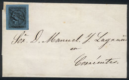 ARGENTINA: Folded Cover Sent From Goya To Corrientes, Franked By GJ.2 (provisional With Goose Quill Stroke Through The V - Corrientes (1856-1880)