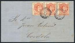 ARGENTINA: Folded Cover To Córdoba, Franked With 3 Examples Of GJ.38 Tied By ROSARIO DE SANTA FE Datestamps With Maltese - Lettres & Documents