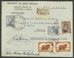 ARGENTINA: MIXED POSTAGE: 21/NO/1943: Buenos Aires - Ushuaia, Registered Airmail Cover Franked With 10c. And 2x 15c. "Se - Dienstmarken