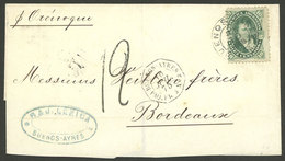 ARGENTINA: 10/JUL/1875: Buenos Aires - Bordeaux (France), Folded Cover Franked With 10c. Belgrano (GJ.39), VF Quality - Briefe U. Dokumente
