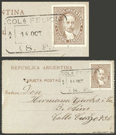 ARGENTINA: Front Of 4c. Lettercard Sent To Buenos Aires On 14/OC/1889, With Rectangular Datestamp Of COLONIA FELICIA (Sa - Briefe U. Dokumente