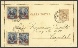ARGENTINA: 27/AU/1890: Buenos Aires, 2c. Lettercard Uprated With 2 Pairs Of ¼c. Provisional With Red Ovpt. (total 3c.),  - Briefe U. Dokumente