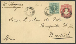 ARGENTINA: 1891: Buenos Aires - Madrid, 5c. Stationery Envelope Uprated With 3c. Juárez Celman Perf 11½x12 (GJ.124), Tot - Lettres & Documents