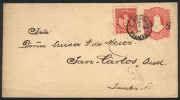 ARGENTINA: Provisional 5c. Stationery Envelope + GJ.106, Sent From Buenos Aires To San Carlos Sud On 3/JA/1891, Excellen - Briefe U. Dokumente