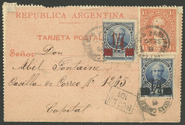 ARGENTINA: 1½c. Lettercard Used In Buenos Aires On 20/SE/1892, Uprated By ¼c. Provisional With Black Ovpt. + ¼c. Provisi - Briefe U. Dokumente