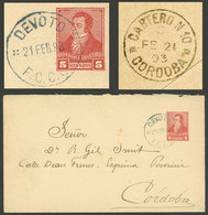 ARGENTINA: 21/FE/1893: Devoto - Córdoba, 5c. Stationery Envelope, Backstamped "CARTERO N 10 - CORDOBA", VF Quality" - Lettres & Documents