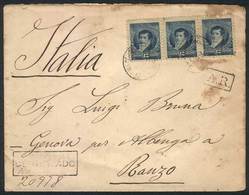 ARGENTINA: Registered Cover Franked By GJ.144 Strip Of 3 (total 36c.), Sent From ROSARIO To Italy On 18/JUL/1893, VF! - Briefe U. Dokumente