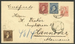 ARGENTINA: Registered 5c. Stationery Envelope Sent From Buenos Aires To Hannover On 14/NO/1893, Franked With 1c. Rivadav - Brieven En Documenten