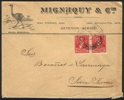 ARGENTINA: Commercial Envelope Of "Mignaquy Y Cía" Franked With Pair Of 5c. Of The "3 Proceres" Issue, Sent From Buenos  - Briefe U. Dokumente
