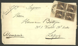 ARGENTINA: Wrapper Sent From Buenos Aires To Leipzig In 1897, With 1c. Rivadavia Block Of 4, VF Quality - Briefe U. Dokumente