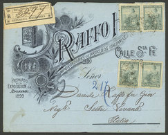 ARGENTINA: Circa 1900: Buenos Aires - Italy, Registered Advertising Cover Franked With 2 Pairs 12c. Seated Liberty Perf  - Lettres & Documents