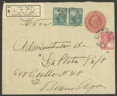 ARGENTINA: Registered 5c. Stationery Envelope Sent To Buenos Aires In MAY/1904, Uprated With 5c And 2x 10c. Seated Liber - Briefe U. Dokumente