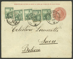 ARGENTINA: 5c. Stationery Envelope Sent From Jujuy To Sucre (Bolivia) In AU/1905, Uprated With 5x 1c. Seated Liberty (to - Brieven En Documenten